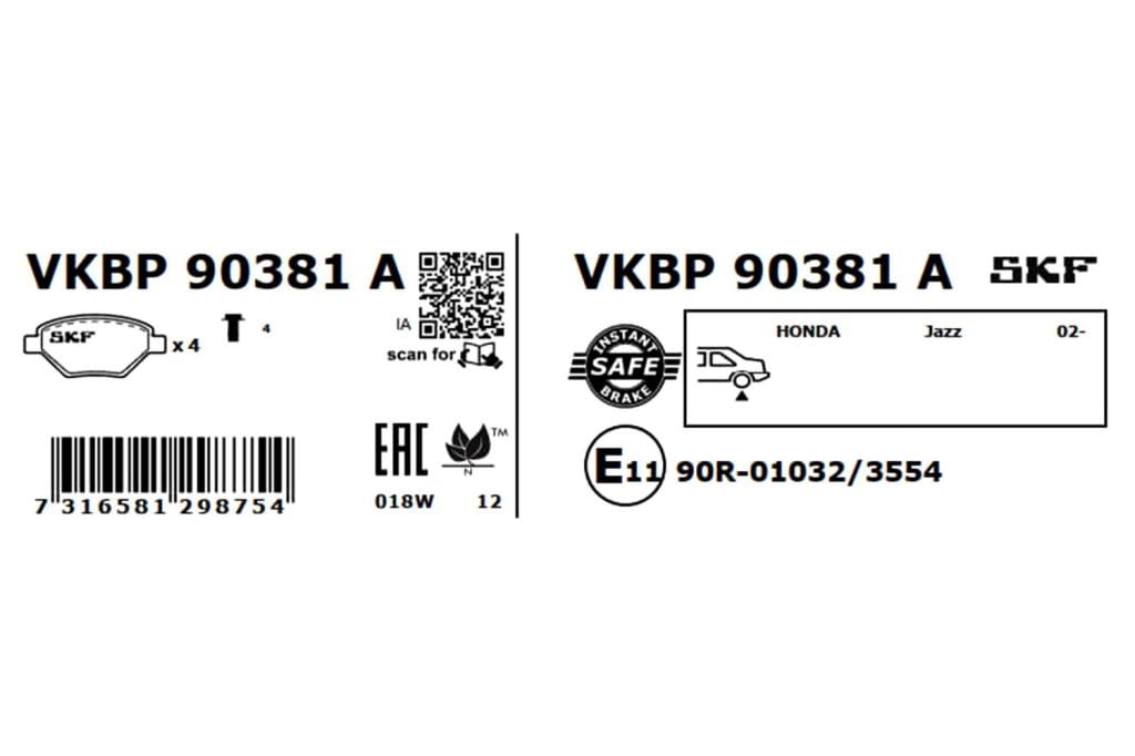 Jogo de 4 pastilhas de travão SKF ref. VKBP 90381 A